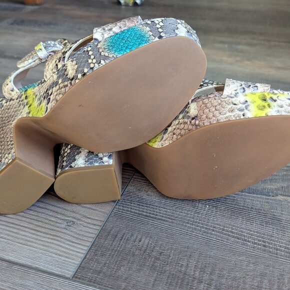 Kate Spade Women's Grace Platform Sandals Leather Snake Print Blue Green 7.5 - Picture 10 of 11